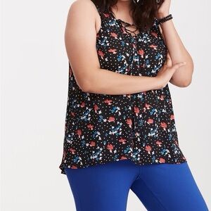 Torrid Floral Print Georgette Tie Front Sleeveless Blouse, size 3X